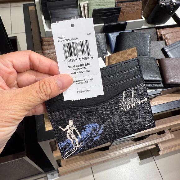 Last 1 ‼️Coach Slim Id Card Case With Surf Print CBJ93 Charcoal Multi - Picture 4 of 4